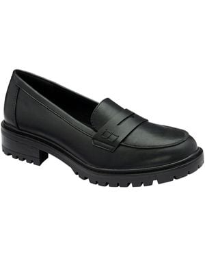 Lotus Block Heel Loafers - Black
