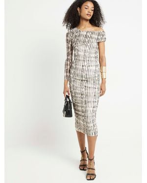 River Island Mesh Asymmetric Bodycon Midi Dress - Multicolour