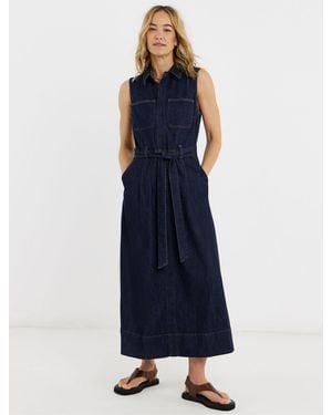 JD Williams Sleeveless Pocket Front Denim Midaxi Dress - Blue
