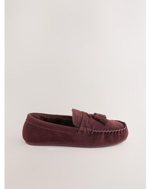 Next Burgundy Suede Tassle Signature Moccasin Slippers - Purple