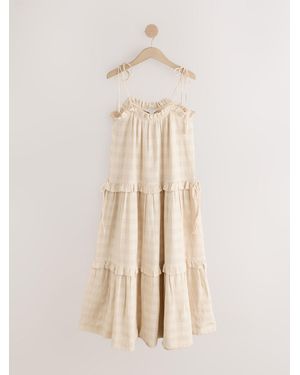 Next Dobby Check Tiered Maxi Dress - Natural