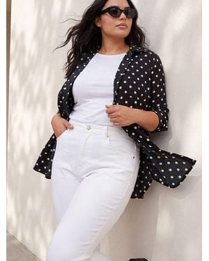 Roman Curve Spot Print Button Shirt - Natural