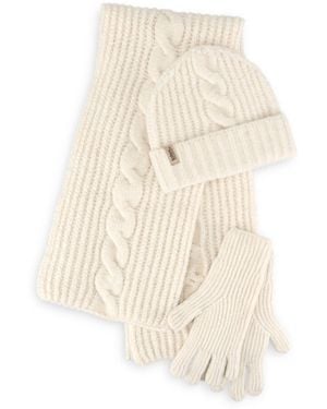Totes Chunky Brushed Knit Hat, Scarf & Gloves Set - Natural