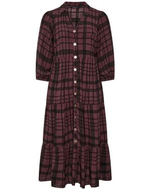 Evans Button Tiered Dress - Purple