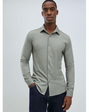 River Island Muscle Fit Pique Shirt - Gray