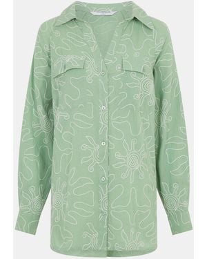 Accessorize Sun Embroidered Beach Cover Up Shirt - Green