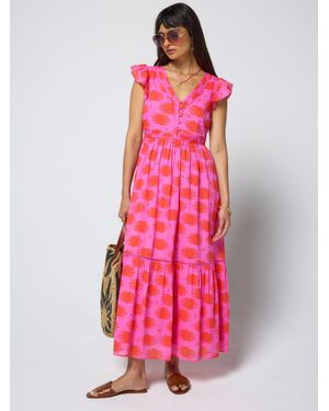 Scamp & Dude Shadow Broderie Sleeve Pintuck Midi Dress - Pink