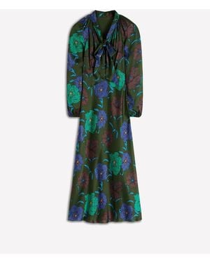Boden Tie Neck Satin Midi Dress - Green