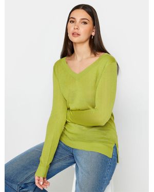 Yours Curve Lts Feinstrick-Pullover Mit V-Ausschnitt, Tall36-38 - Grün