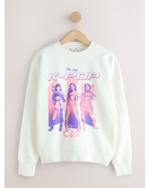 Next Kpop Graphic Crew Neck Sweatshirt - White
