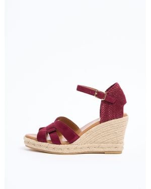 Lipsy Burgundy Faux Suede Standard Fit Woven Strap Heeled Espadrille Wedges - Pink