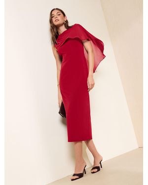 Friends Like These Berry Petite Asymmetric Cape Sleeveless Midi Dress - Red