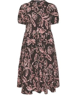 Evans Short Button Through Dress - Brown