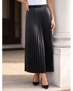 Roman Faux Leather Pleated Skirt - Black
