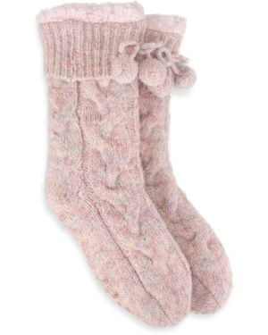 Totes Premium Cable Knit Slipper Socks With Sherpa Lining - Pink