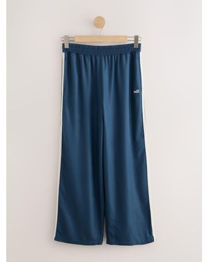 Self Wide Leg Viscose Blend Track Pants With Side Stripe - Blue
