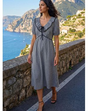 Roman Gingham Frill Tie Midi Dress - Blue