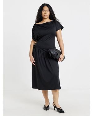 Simply Be Slinky Drape Midi Dress With Hardware Detail - Blue