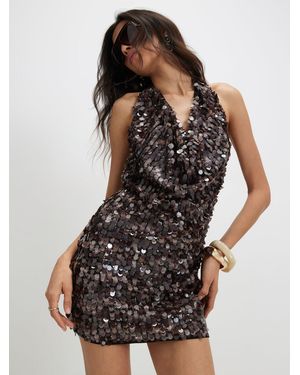 River Island Halter Neck Drape Matte Sequin Mini Dress - Black