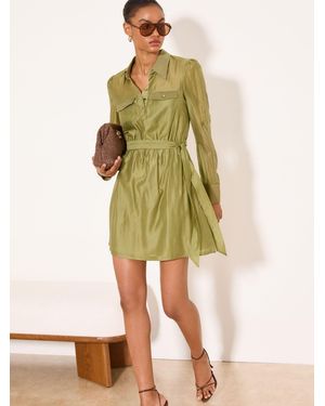 Lipsy Belted Hardware Long Sleeve Mini Shirt Dress - Green