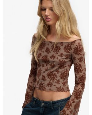 Superdry Flocked Mesh Long Sleeve Top - Brown