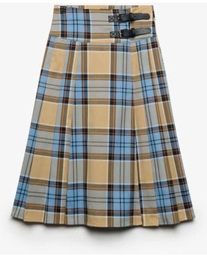 Superdry Check Pleated Midi Skirt - Blue