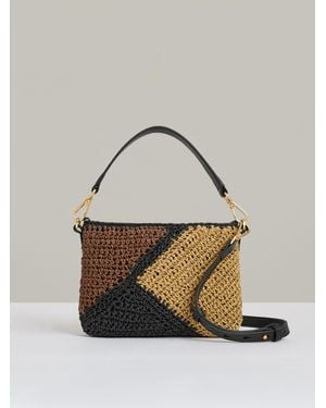Reiss Faith - Tan Raffia Colour-block Crossbody Bag, One - Metallic
