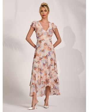Jolie Moi Mesh Ruffle Detail Maxi Dress - Pink