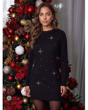 Threadbare Star Embellished Knitted Mini Dress - Black