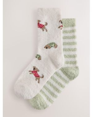 Next Charlie The Cockapoo/ Stripe Super Furry Cosy Socks 2 Pack - Natural