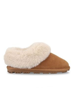 Totes Suede Boot Slippers With Faux Fur Cuff - Brown