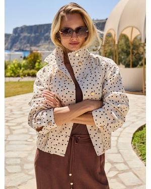 Sosandar Polka Dot Funnel Neck Denim Jacket - Metallic
