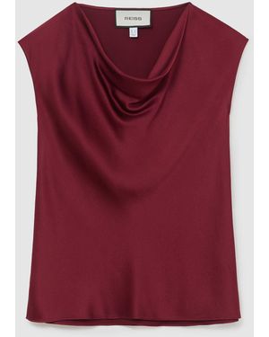 Reiss Silk Cowl-Neck Sleeveless Top - Red