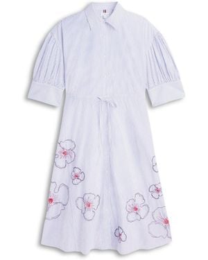 Tommy Hilfiger Embroidery Poplin Midi Shirt Dress - White