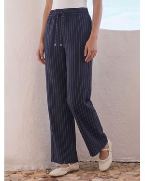 Roman Petite Stripe Wide Leg Stretch Pants - Blue