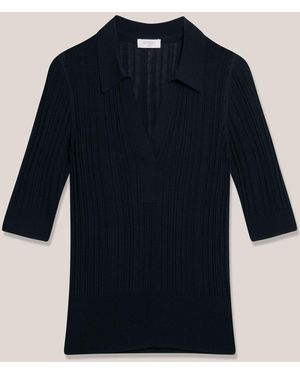 Hobbs Blair Pointelle Knitted Polo Top - Blue