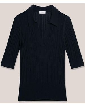 Hobbs Blair Knitted Polo Top - Blue