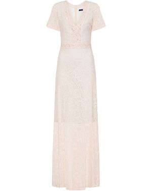 Hot Squash Lace Overlay V-Neck Maxi Dress - White