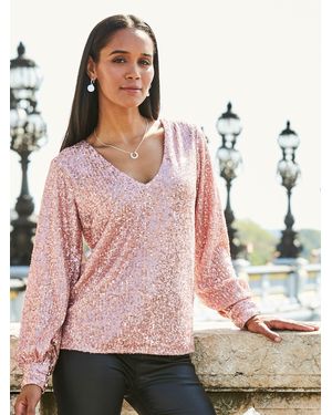 Sosandar Top Mit Pailletten, V-Ausschnitt Und Blousonärmelneu 38 (Uk 10) - Pink