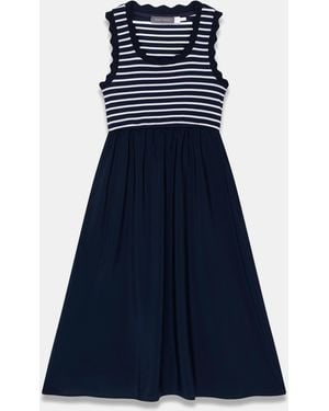 Mint Velvet Striped Scallop Trim Midi Dress - Blue