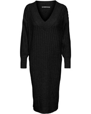 ONLY V-Neck Midi Knitted Sweater Dress - Black