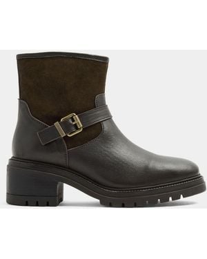 Evans Wide Fit Double Buckle Leather Boots - White