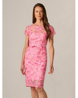 Adrianna Papell Illusion Embroidery Dress - Pink