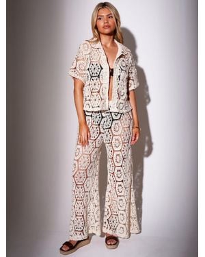 South Beach Crochet Wide Leg Beach Pants - Gray