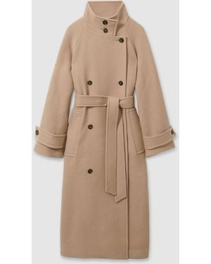 Reiss Prim Wool Blend Double Breasted Funnel Neck Coat - Natur