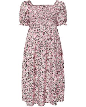 Yours Curve Shirred Square Neck Midaxi Dress - Purple