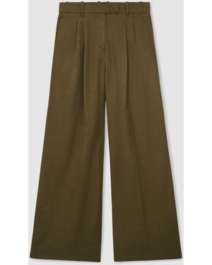 Reiss Cora - Khaki Green Petite Wide-leg Pleated Pants, Us 12 - Multicolor