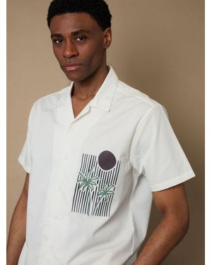 Threadbare Abstract Beach Print Cotton Poplin Short Sleeve Shirt - White
