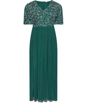 Yours Curve Verziertes Maxikleid Mit Flatterärmeln42 - Grün