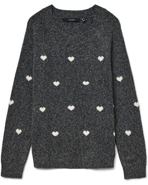 Vero Moda Charcoal Round Neck Soft Touch Cozy Knitted Sweater - Black
